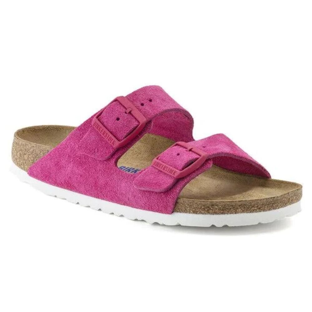 Birkenstock Arizona Pink Tulip Suede NIB Size 38 White Bottoms